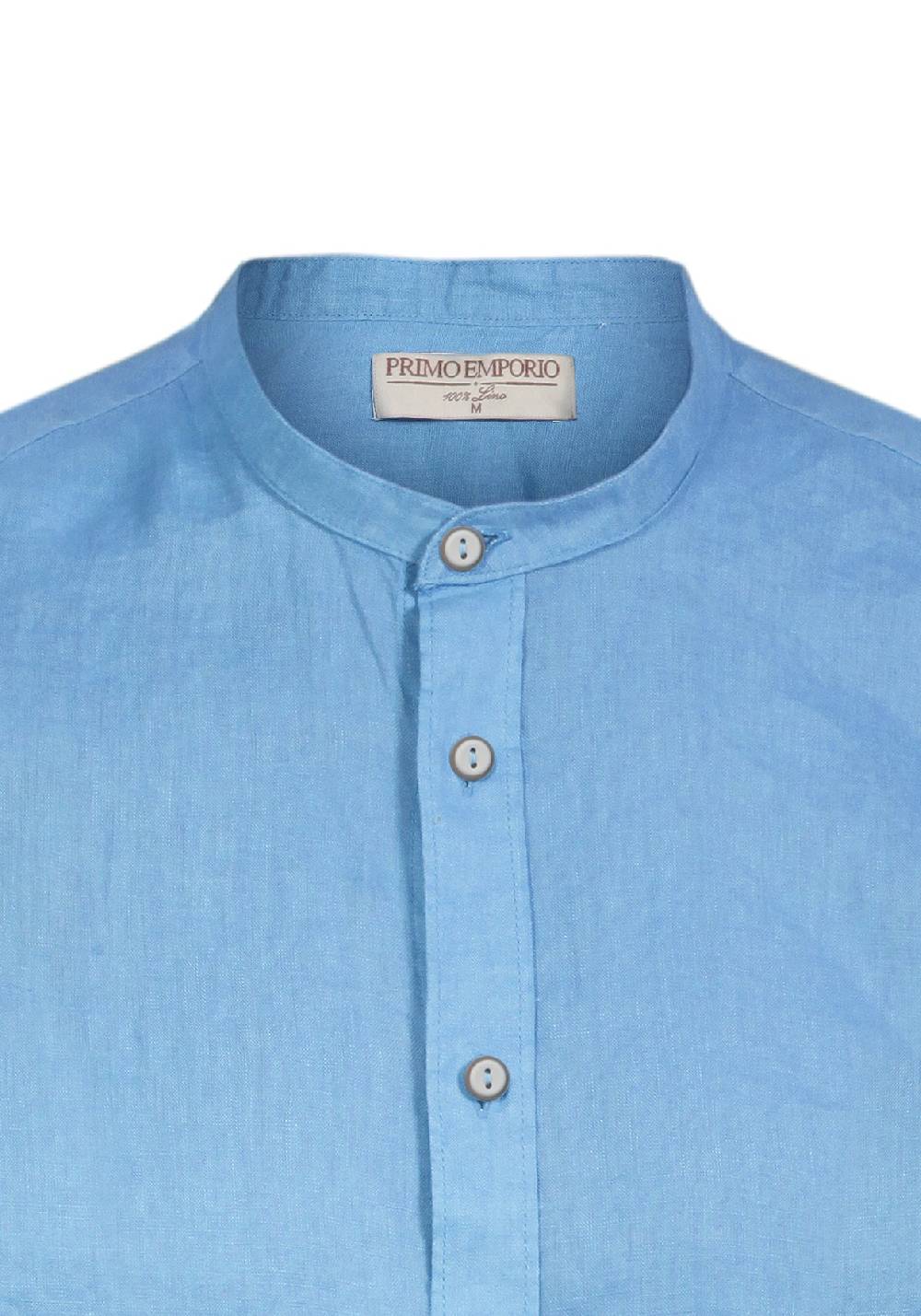 Primo Emporio Camicia di Lino Coreana Mezza Manica - Turchese Latest fashion