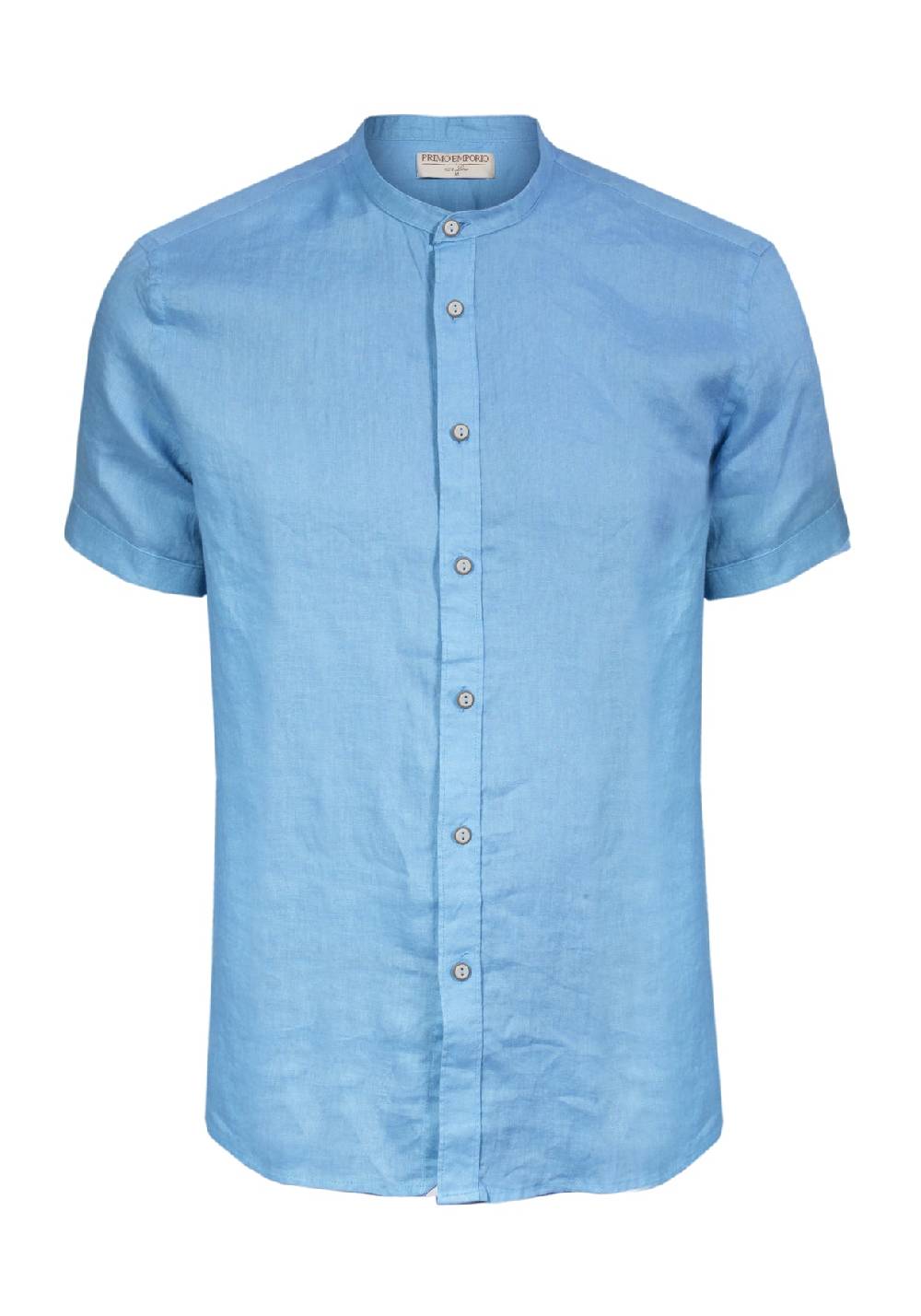 Primo Emporio Camicia di Lino Coreana Mezza Manica - Turchese Latest fashion