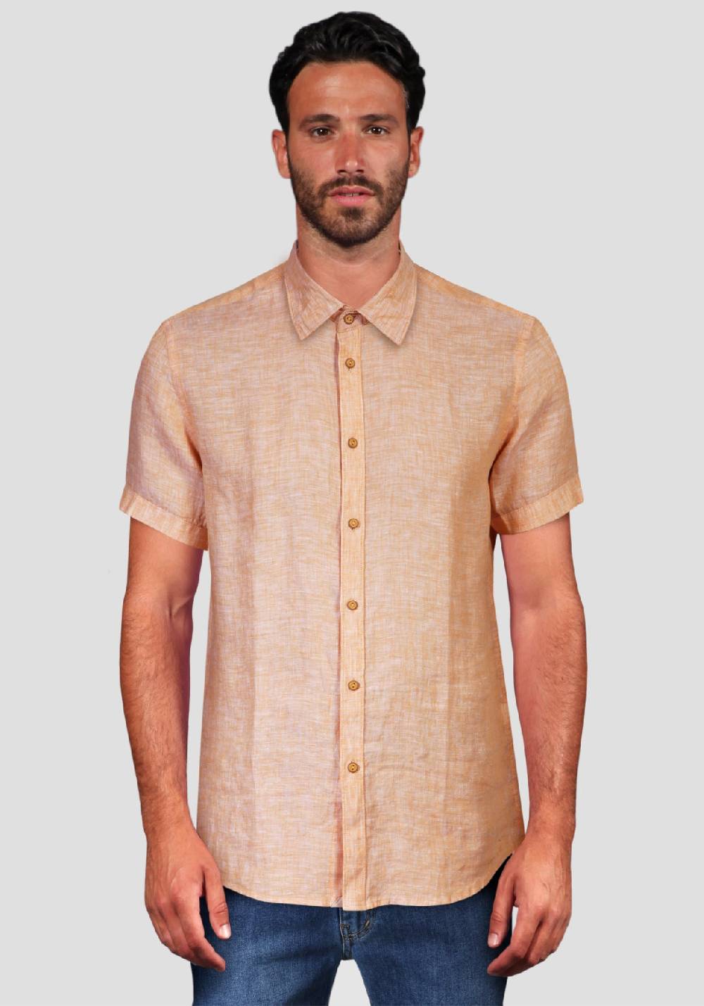 Primo Emporio Camicia Lino Mezza Manica - Arancio Offerte