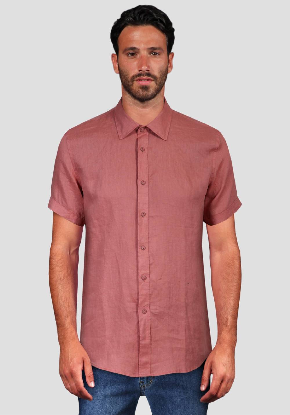 Primo Emporio Camicia Lino Mezza Manica - Mattone Vendita Calda