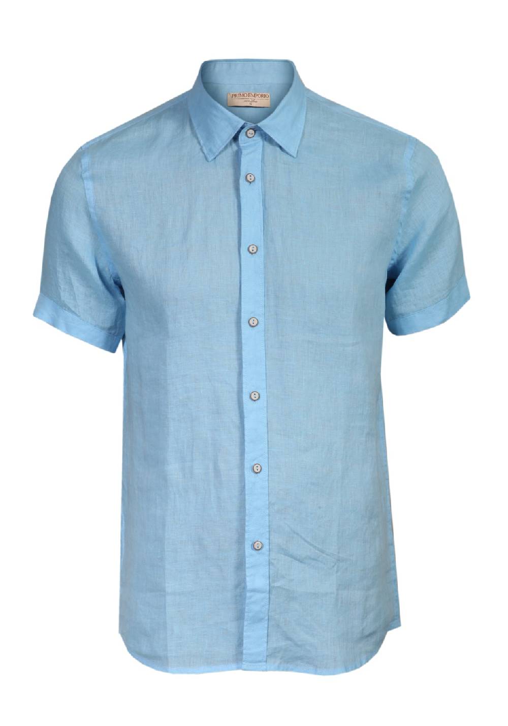 Primo Emporio Camicia Lino Mezza Manica - Turchese Saldi Di Fabbrica