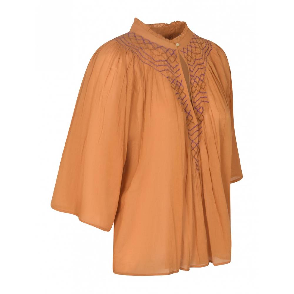 ANTIK BATIK Blusa ampia collo aperto in cotone ricamato Shopping Online