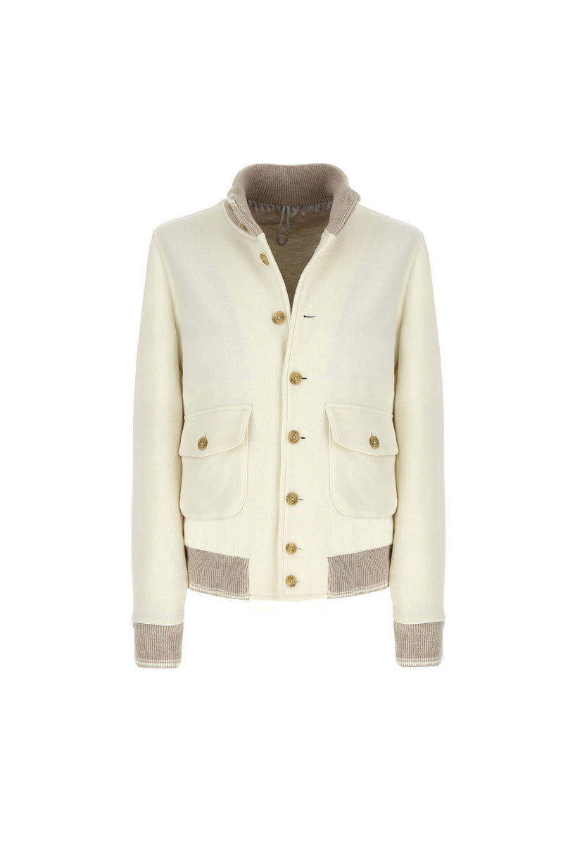 Lubiam Bomber in jersey bianco avorio Bomber in jersey bianco avorio Vendita Calda