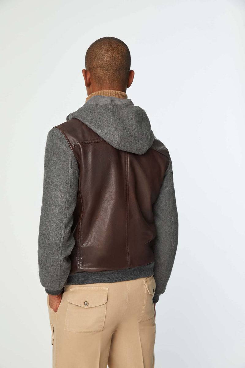 Lubiam Giubbino in pelle con inserti in felpa Giubbino in pelle con inserti in felpa Saldi Di Fabbrica