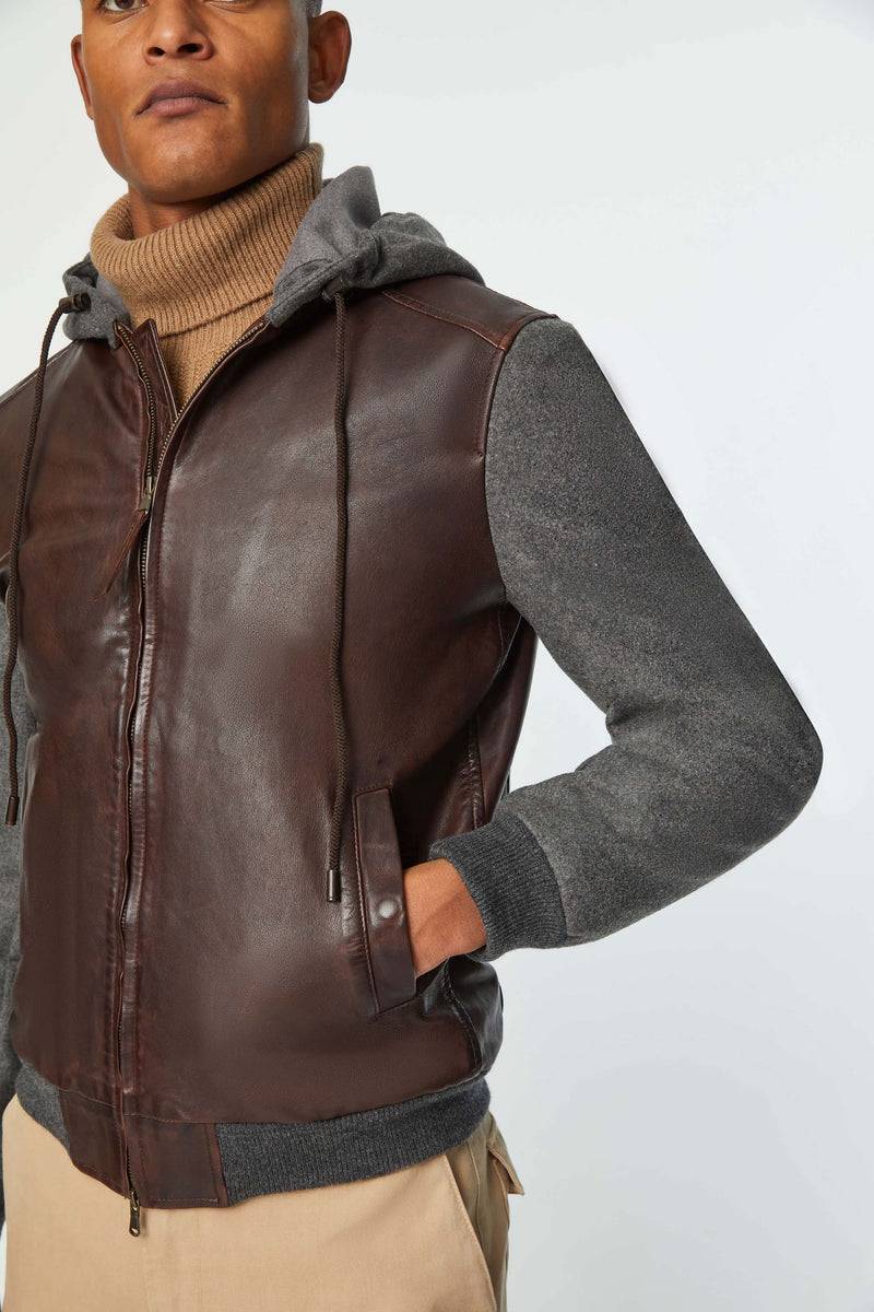 Lubiam Giubbino in pelle con inserti in felpa Giubbino in pelle con inserti in felpa Saldi Di Fabbrica