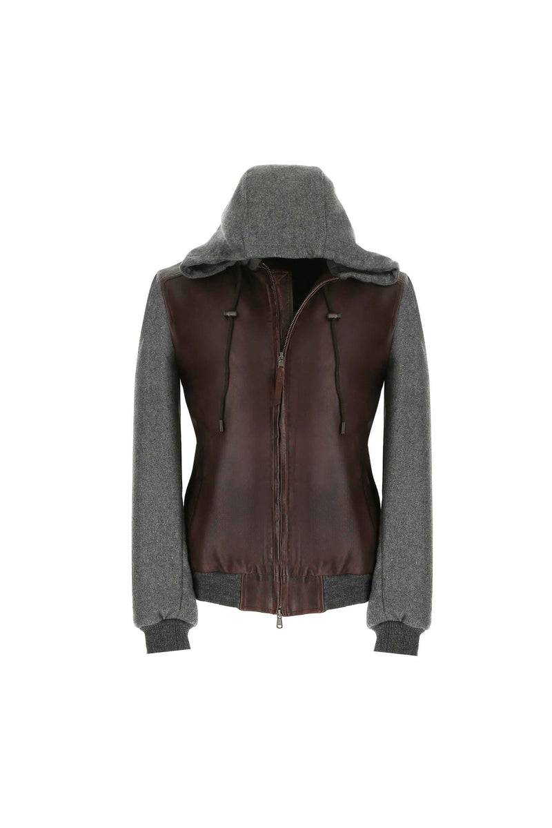 Lubiam Giubbino in pelle con inserti in felpa Giubbino in pelle con inserti in felpa Saldi Di Fabbrica