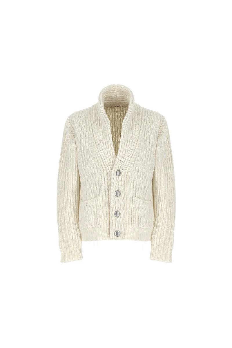 Lubiam Cardigan in maglia a coste bianco avorio Cardigan in maglia a coste bianco avorio Promozione Limitata