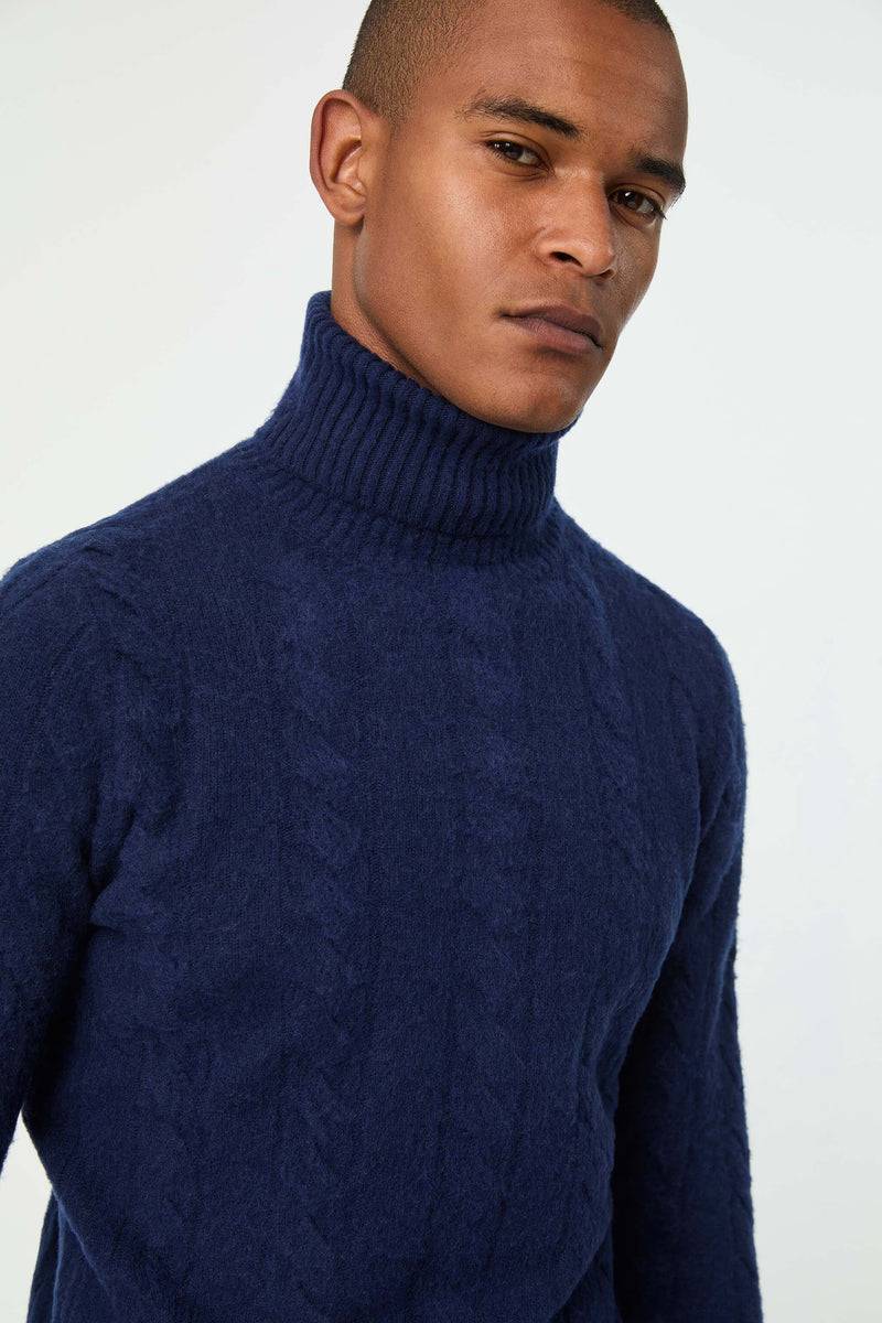 Lubiam Maglia dolcevita lavorata blu oceano Maglia dolcevita lavorata blu oceano Nuovo