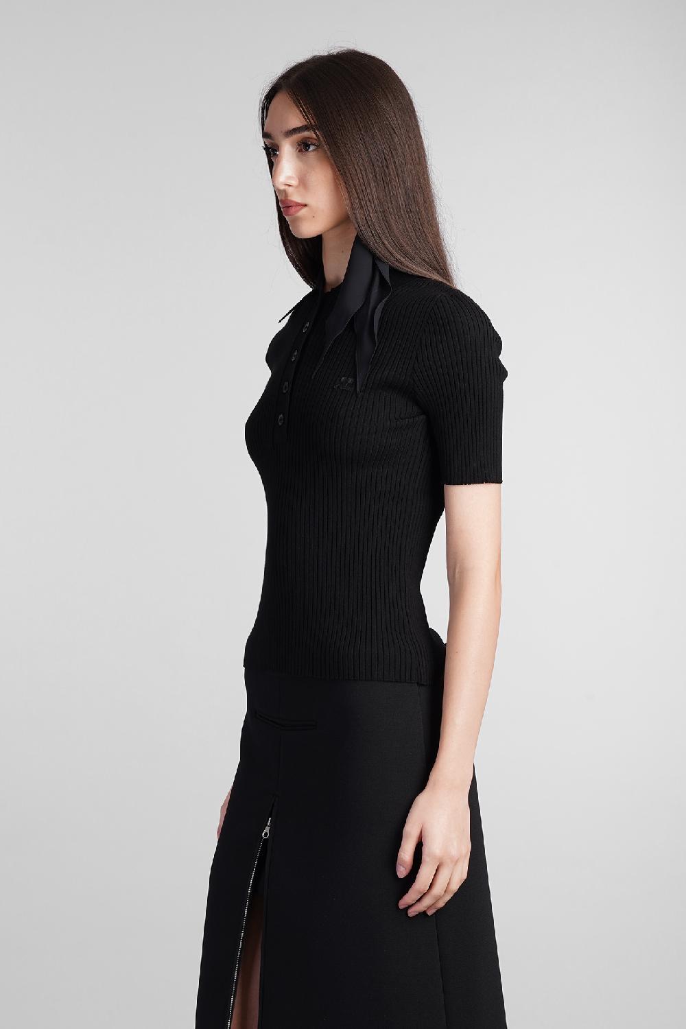 Deliberti Courreges Polo in viscosa nera cod. 408561 - Deliberti The Luxury Shopping Vendita Calda